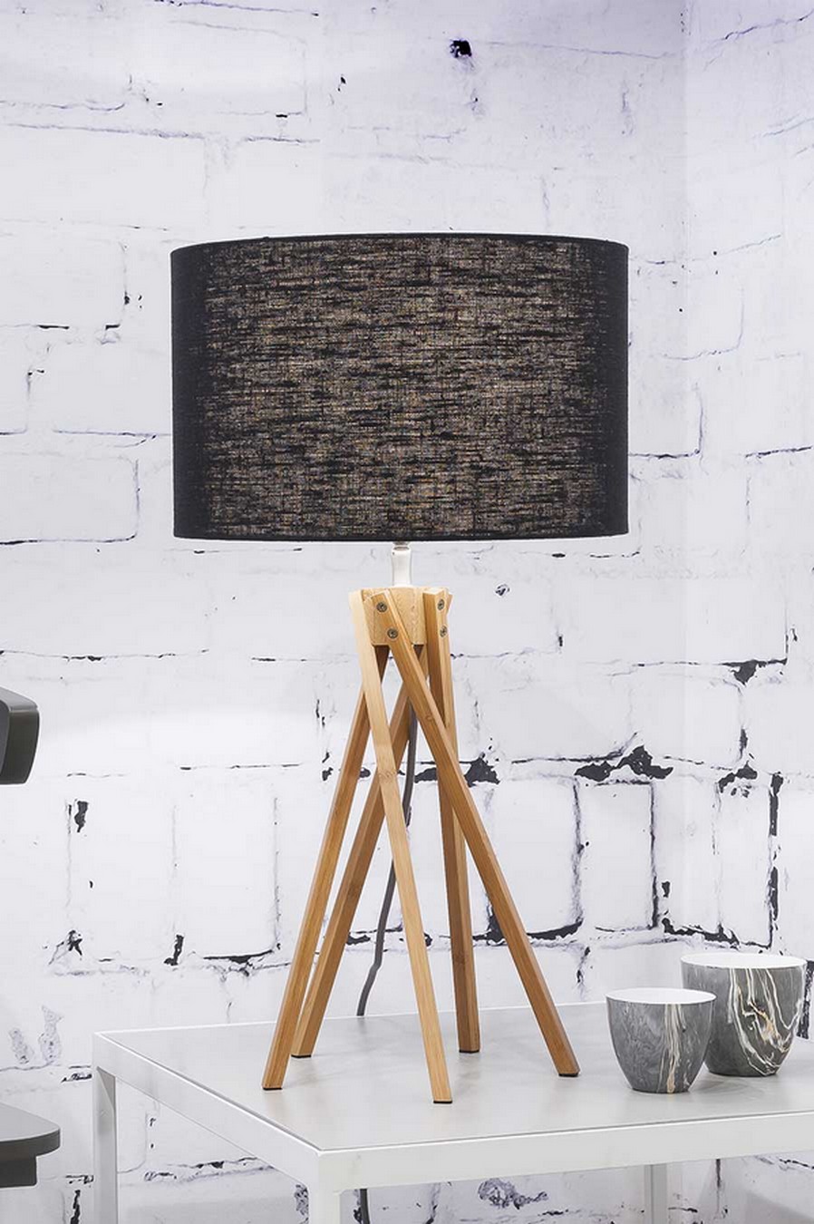 Tischlampe Kilimanjaro Bambus Textil schwarz