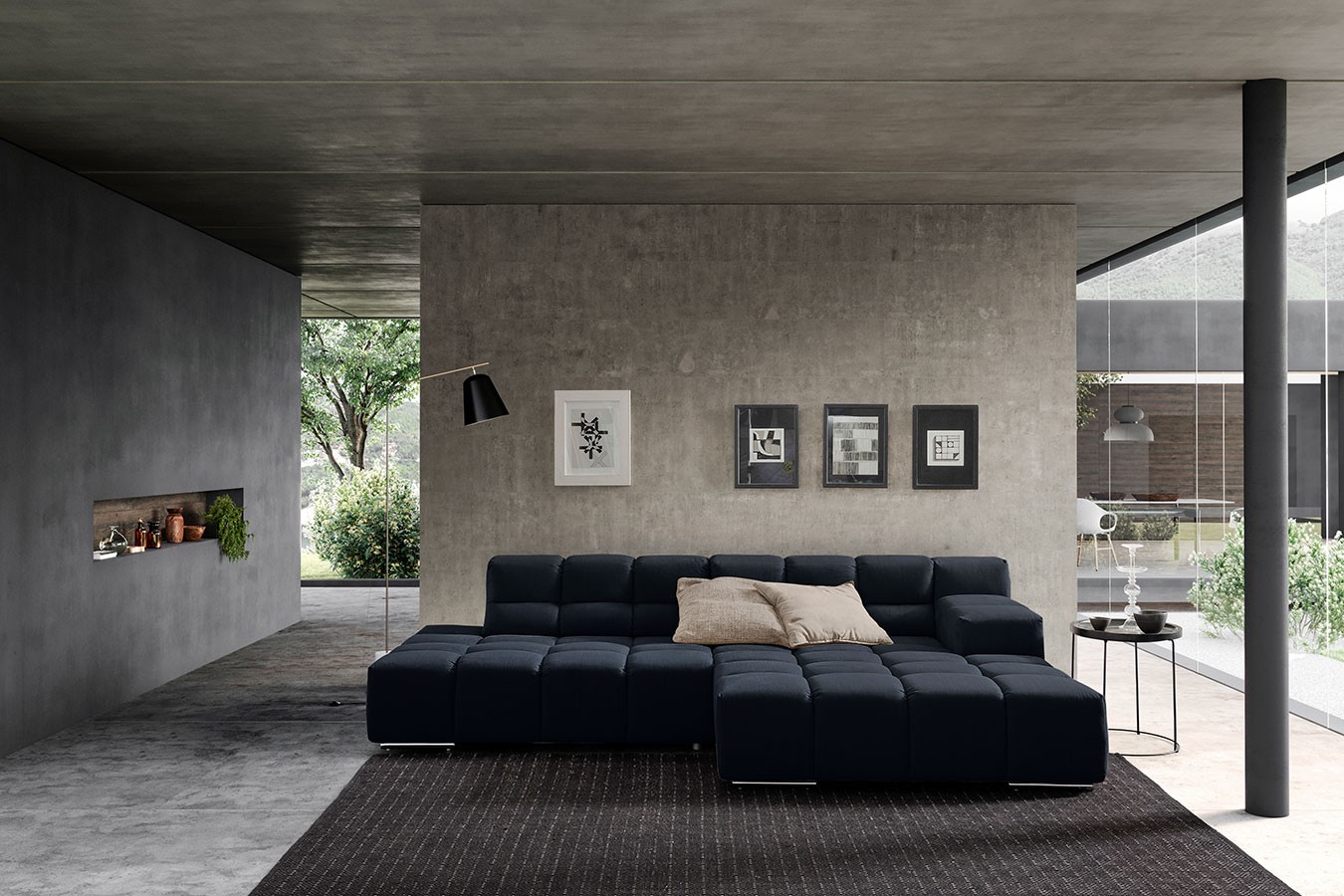 Ecksofa Cube Stoff dunkelblau
