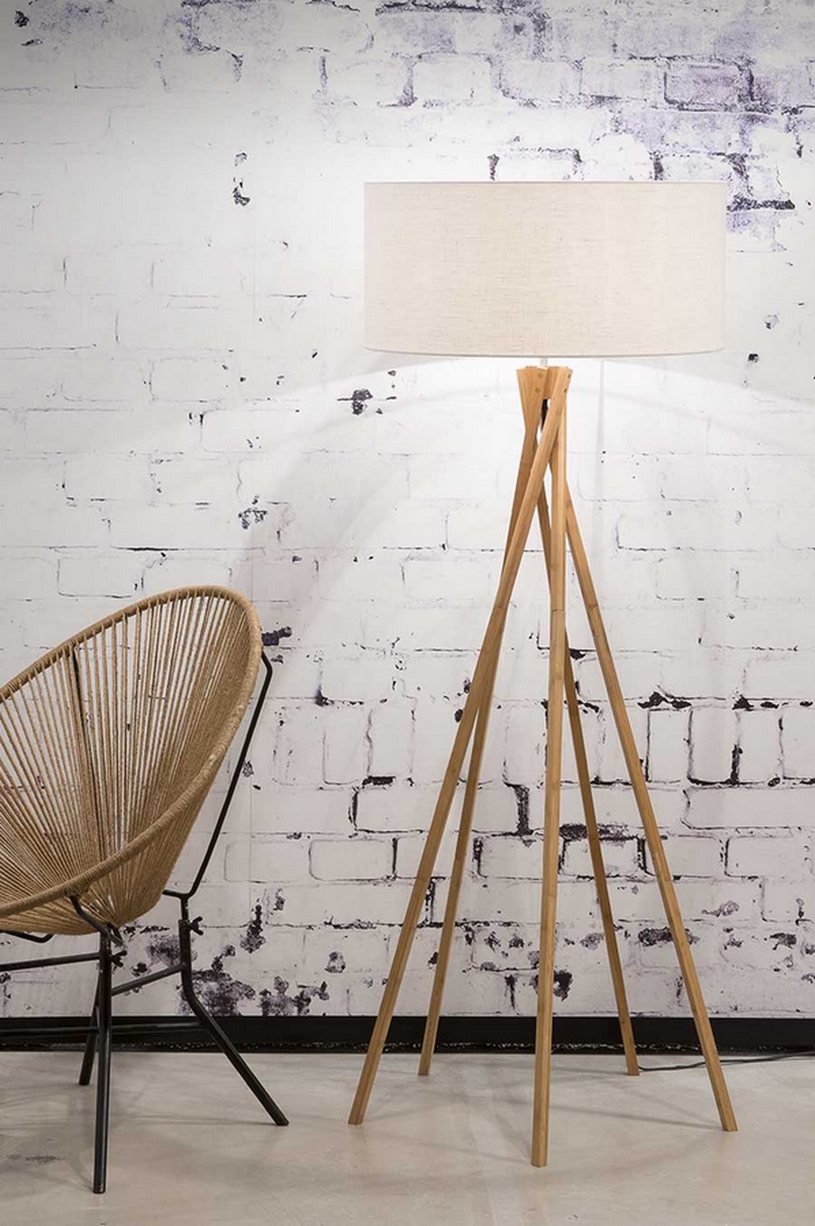 Stehlampe Kilimanjaro Bambus Textil weiss