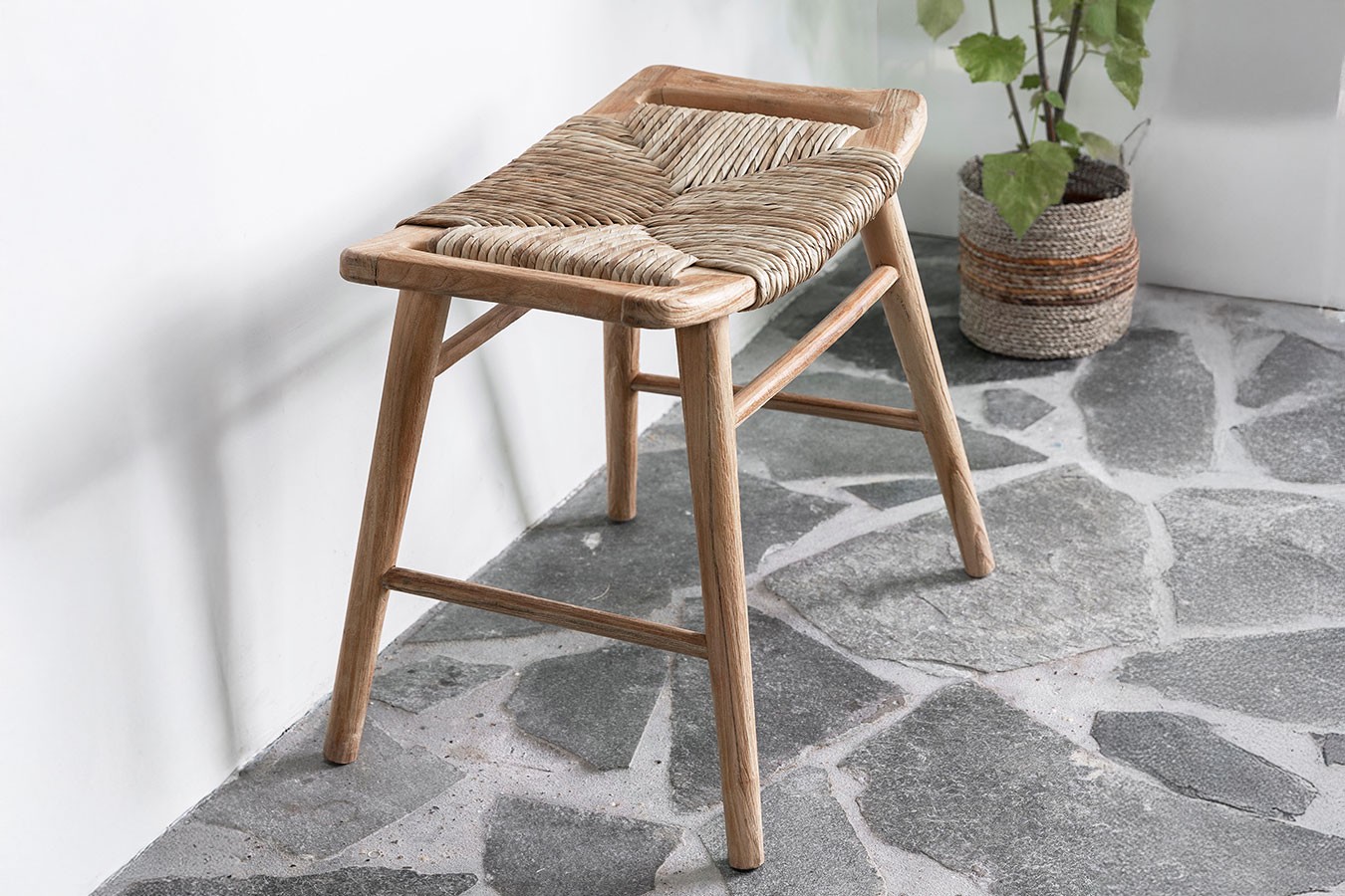Hocker Rex Teakholz mit Abaca