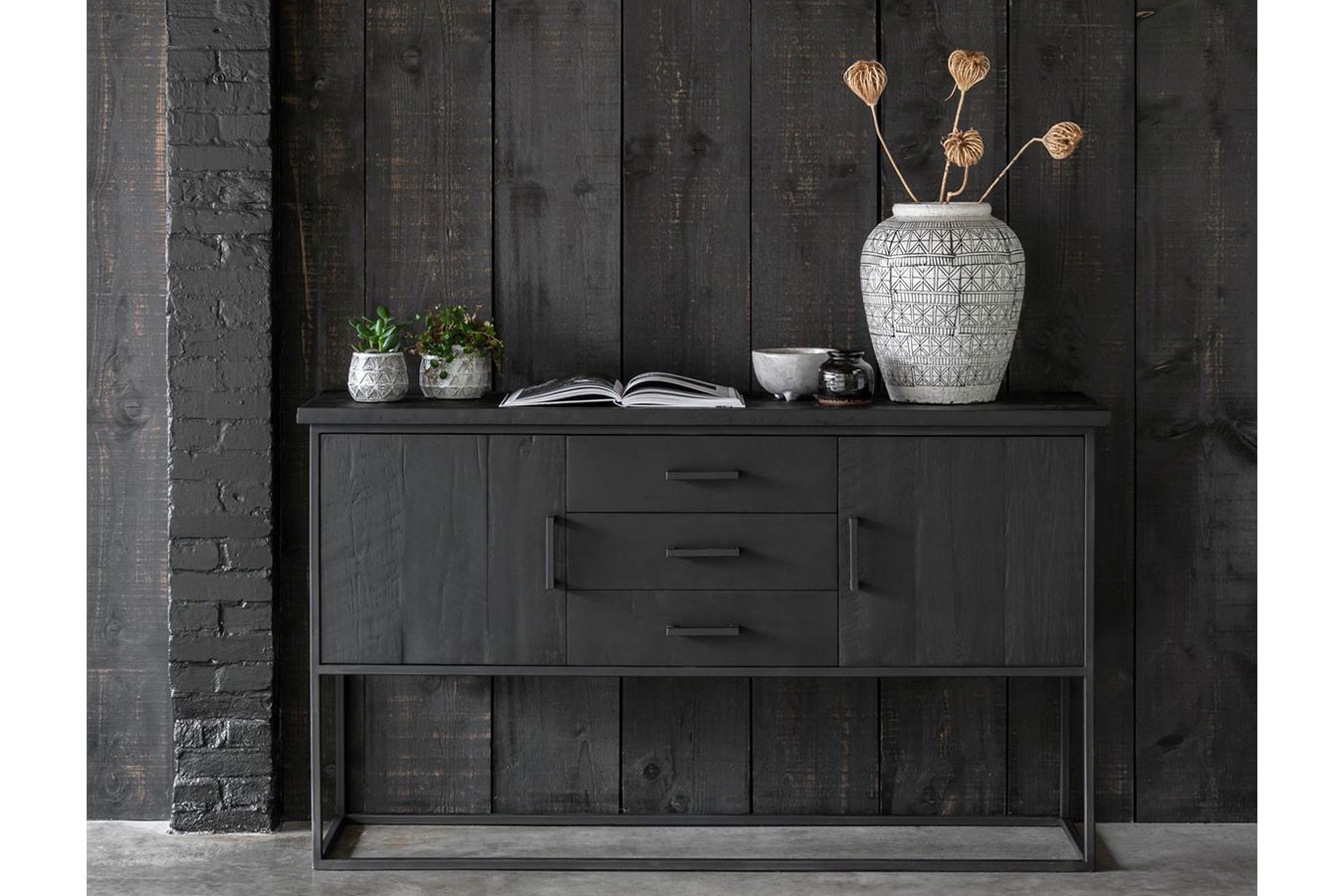 Sideboard Timeless Black Teak schwarz B 158cm