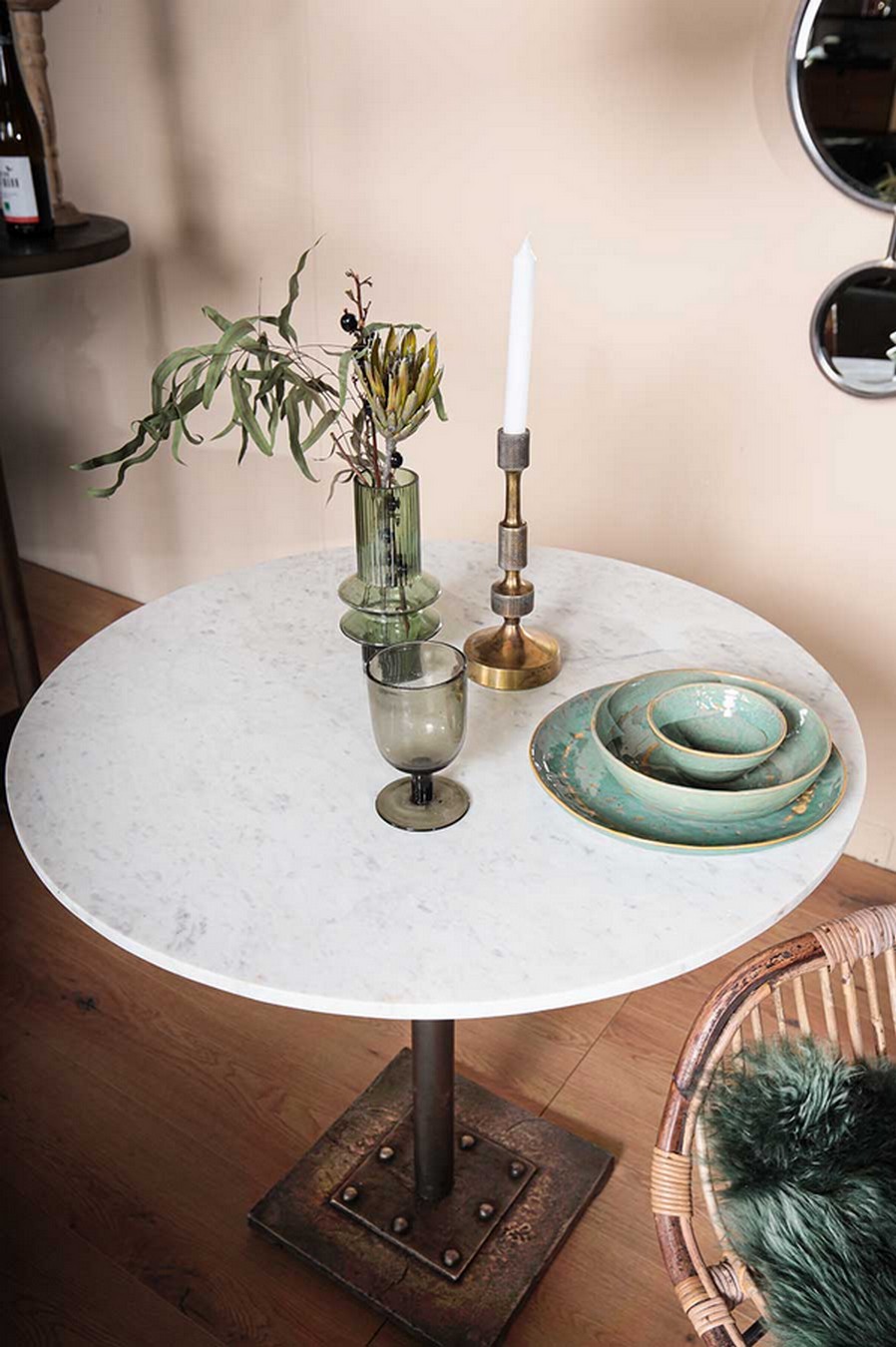 Bistrotisch Marmor weiss rund D 81