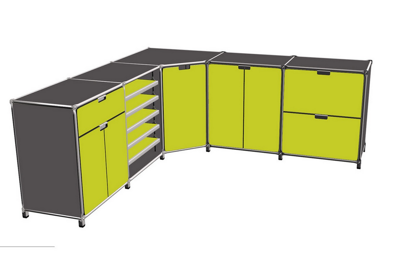Sideboard System 180 graugrün B 210 cm