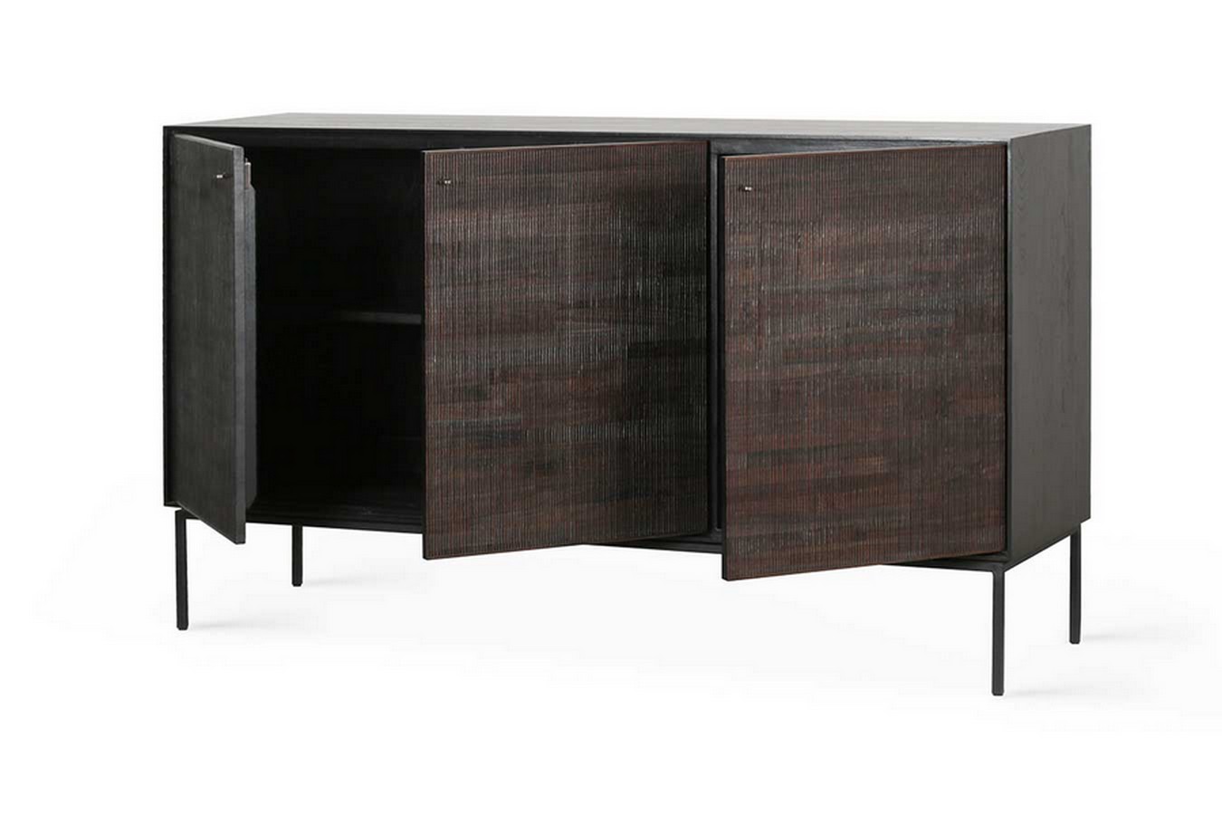 Sideboard Grooves Teak massiv B 152 cm