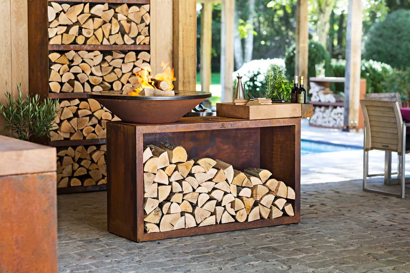 Ofyr Grill Island Corten 85 Teakholz