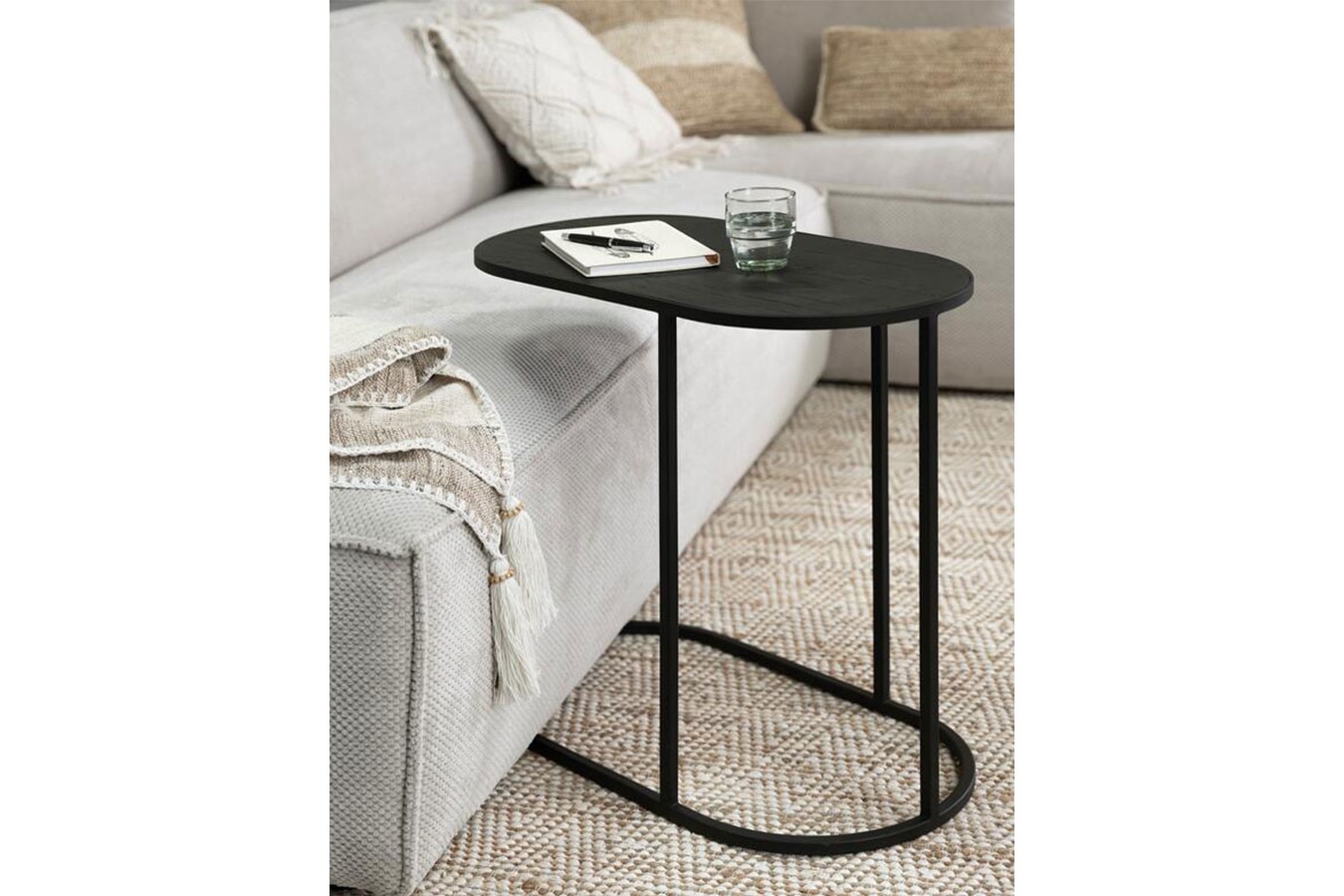 Beistelltisch Highlight Teak schwarz oval B 60 cm