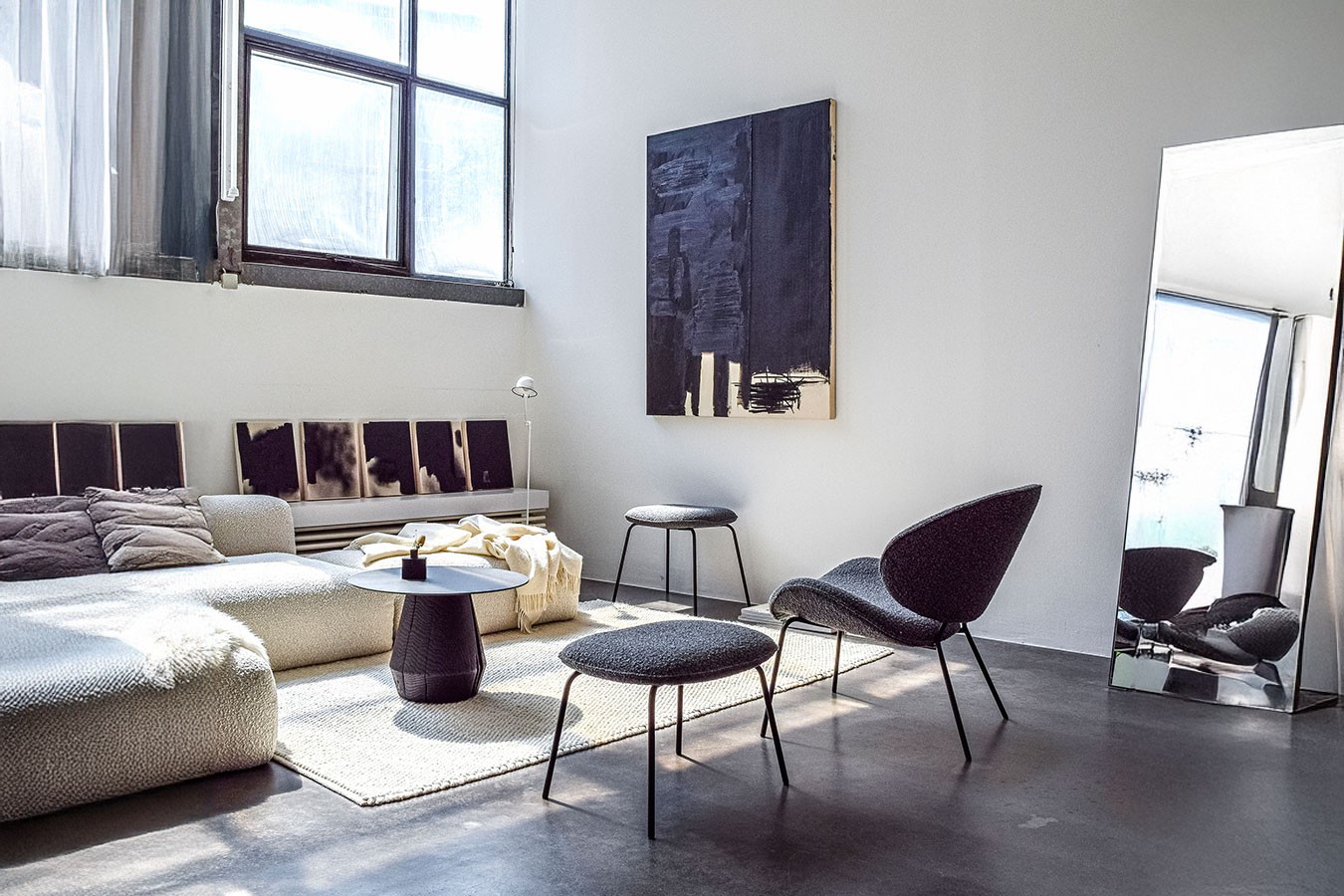Fußhocker Alvaro Lounge Bouclé grau