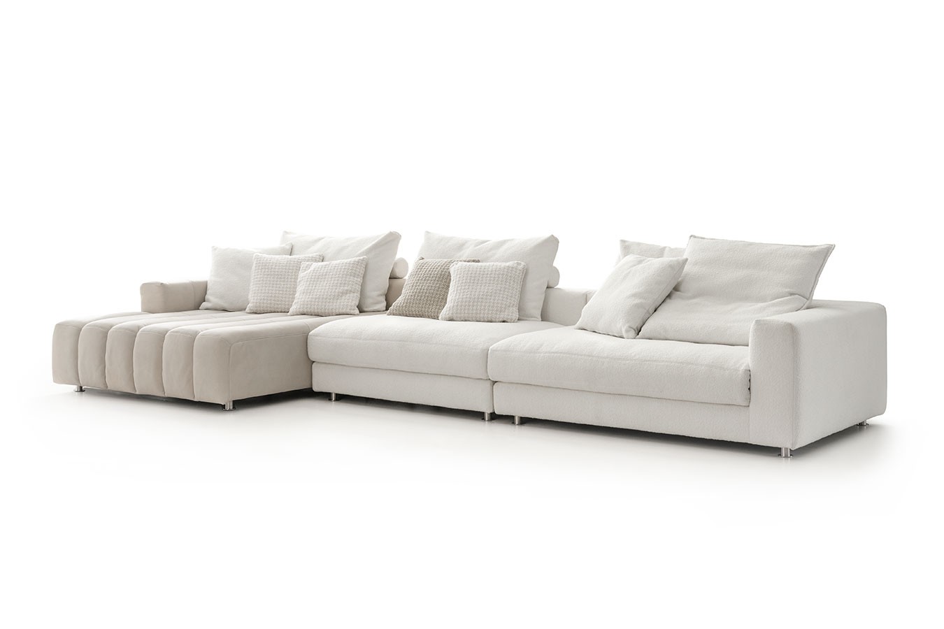Ecksofa Bella Leder und Stoff beige