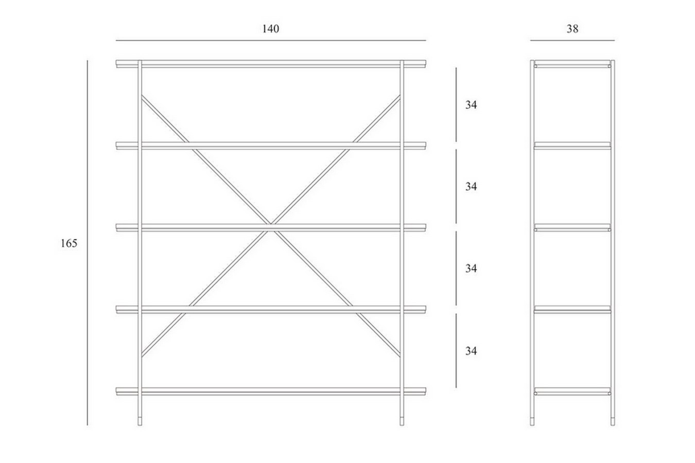 Regal Rise Eiche Metall H 165 cm