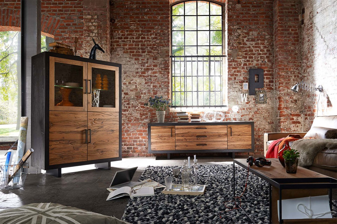Vitrinenschrank Lucca Eiche H 180 cm