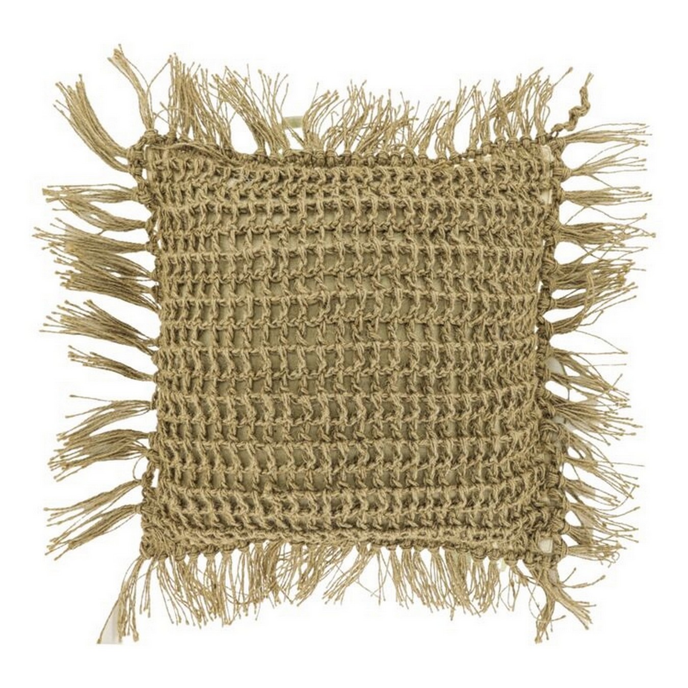 Kissen Fussel taupe mit Fransen