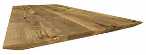 Aufgedoppelte Tischplatte astige Eiche Massivholz