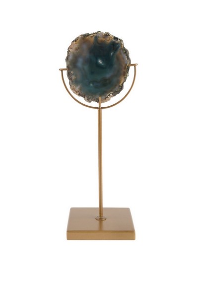 Teelichthalter auf Fuss mit Achatscheibe blau_gold h 30cm