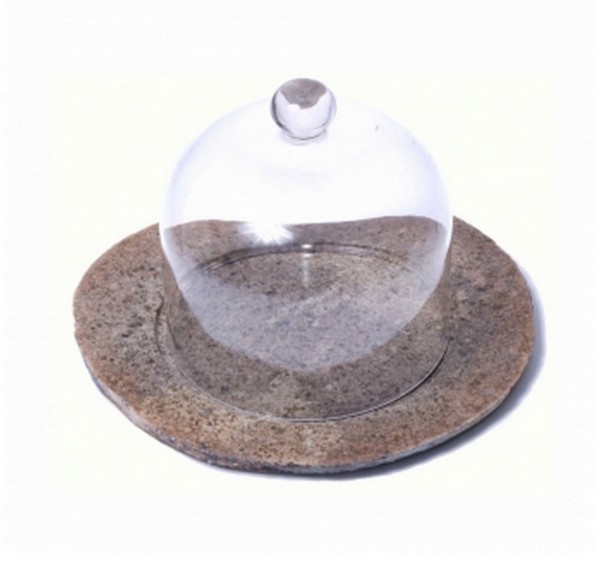 Stoneplatte mit Glasglocke steinbeige