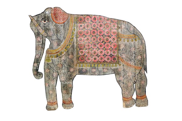 Dekofigur Elefant Holz pastellfarbige Restpatina H 169
